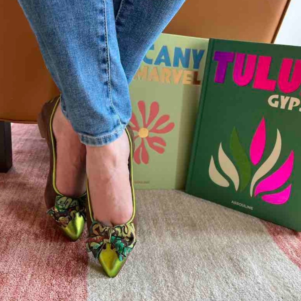 NEW Green Handmade Flats Afro Bow Women’s Shoes Size 6 - 9.5